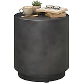 HOMCOM Outdoor Side Table Round Small End Table Concrete Finish Dark Gray | Indoor, Patio, Backyard, Pool, Porch, Garden, Lawn