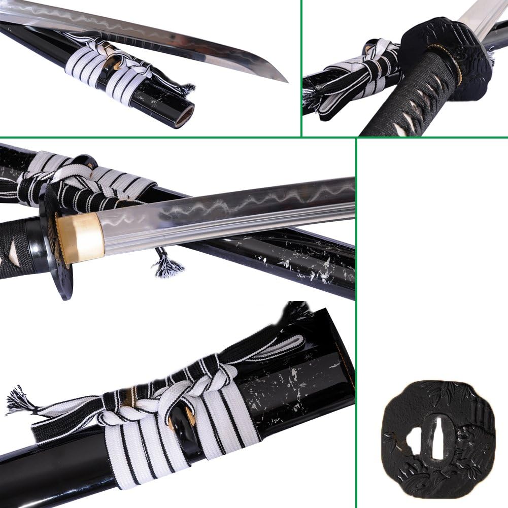 Lyuesword Japanese Functional Clay Tempered Full Tang Sword Battle Ready Folded Steel Katana Sword Razor Sharp