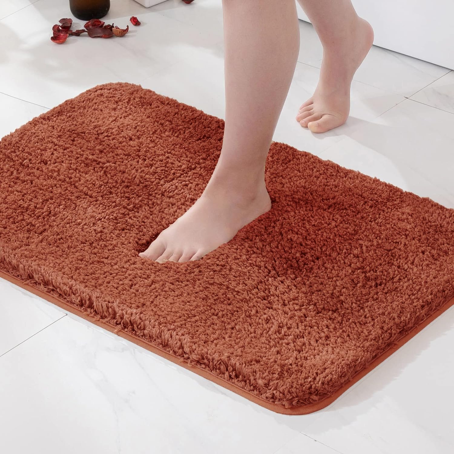 Photo 1 of MIULEE Fall Rust Extra Thick Non Slip Bathroom Rug Shaggy Soft Bath Mat Plush Microfiber Absorbent Water for Shower Tub Machine Washable (16x24 Inches)