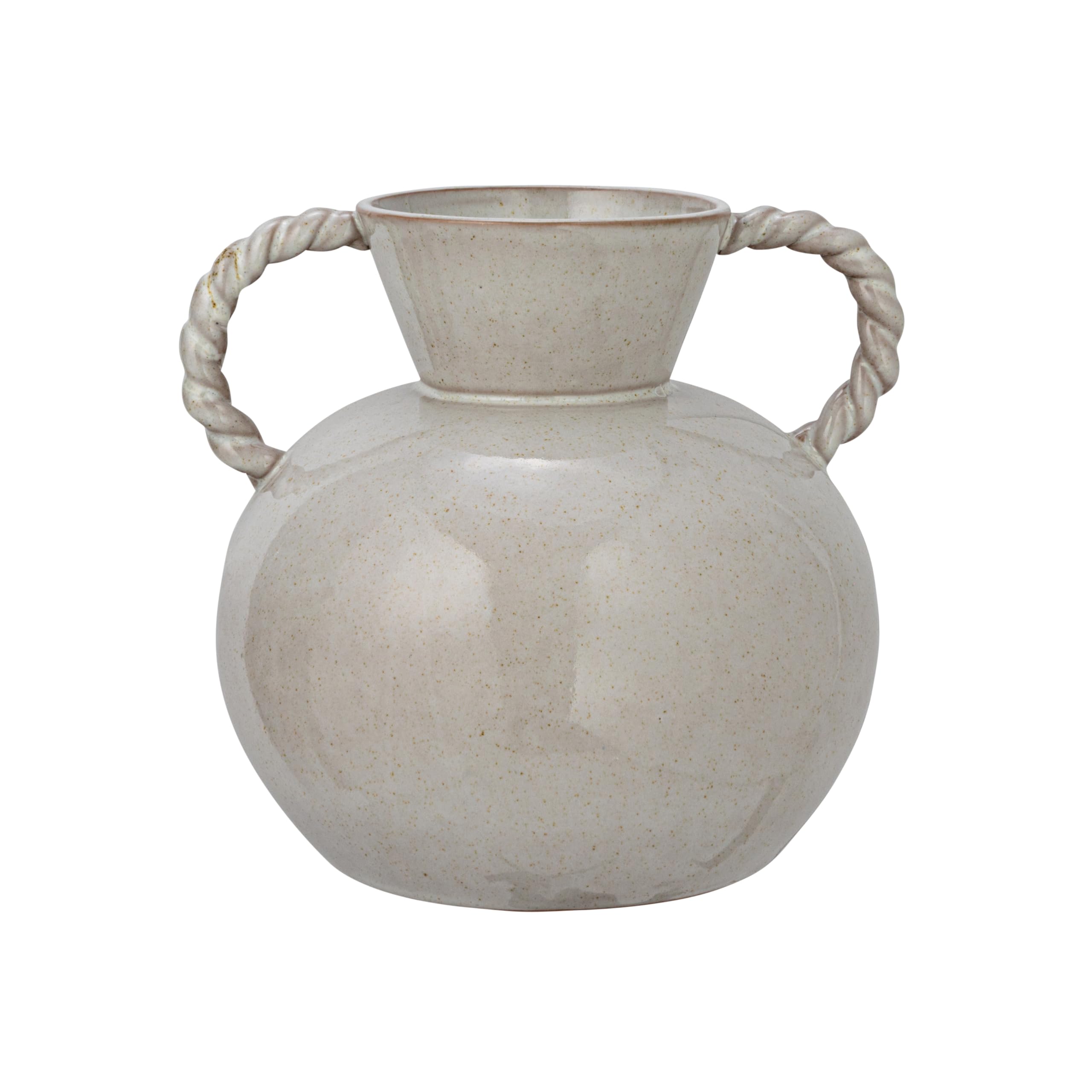 Bloomingville 9.25 Inches Stoneware Vase with Twisted Handles and Reactive Glaze, Cream Color - Image 4