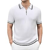 Esabel.C Mens Polo Shirts Short Sleeve Striped Casual Fashion Knit Golf Shirt Regular Fit