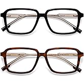 AMOMOMA 2 Pack Retro Reading Glasses for Women Men,Rectangle Blue Light Computer Reader Frame AM6198