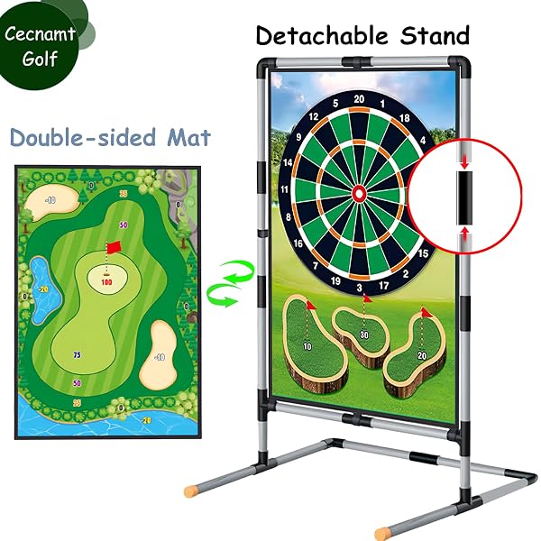 CECNAMT GOLF CHIPPING GAME – BATTLE GOLF WITH DOUBLE-SIDED HITTING MAT & STAND, CHIP STICKY PRACTICE GAME FOR ADULTS & KIDS, INDOOR & OUTDOOR