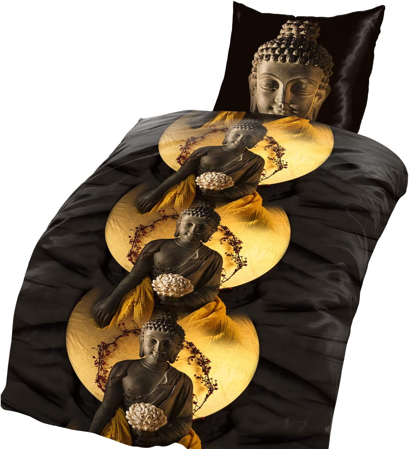 2-piece Microfibre Bed Linen 135 x 200 cm or 155 x 220 cm Buddha Yellow, Microfibre, Brown, 135 x 200 cm