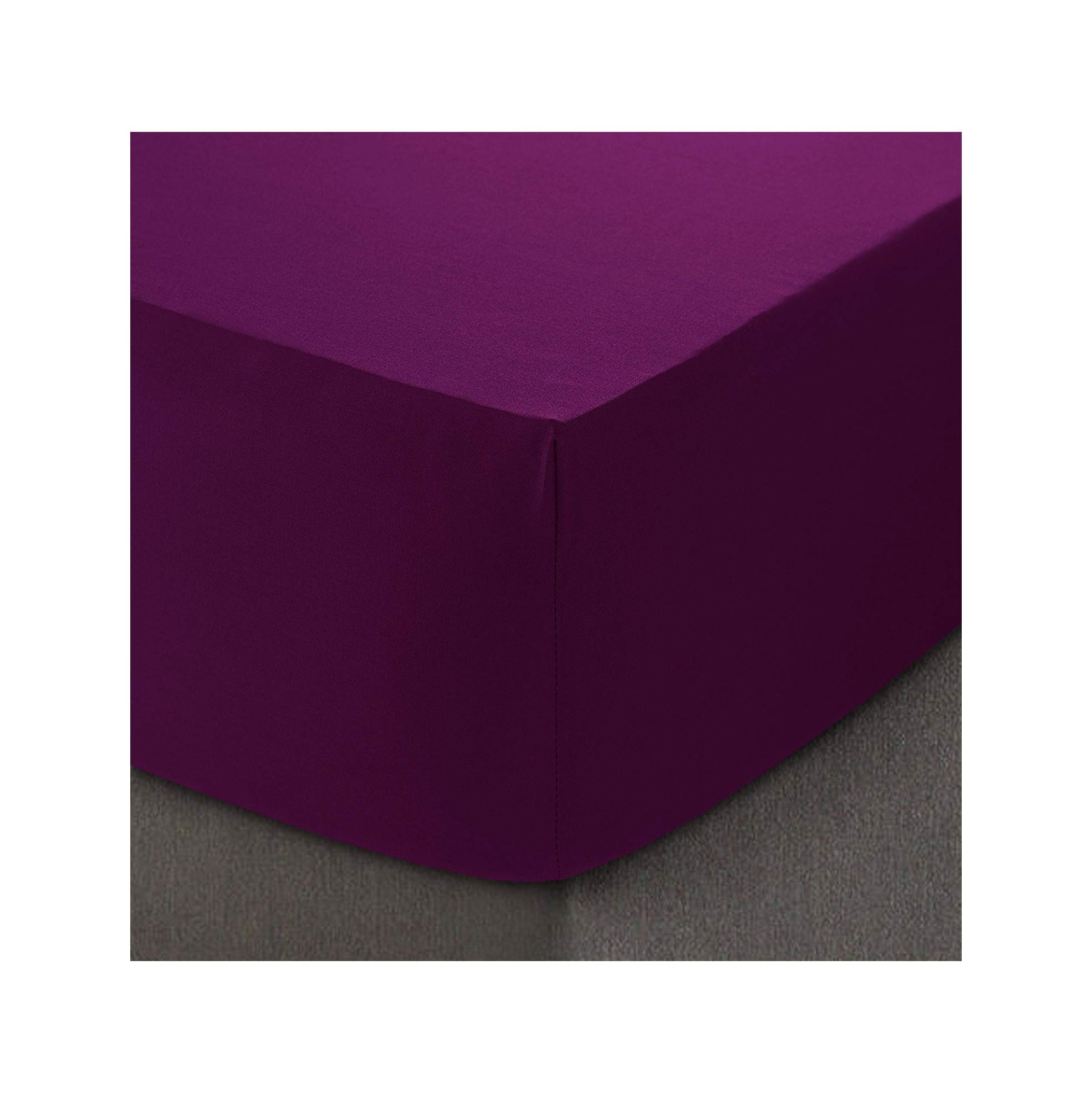 mFabrics Poly-Cotton Extra Deep Fitted Sheet 40cm / 16” Deep - Easy Care, Machine Washable - Single Double 4ft King Super King Pillowcase Pair (Plum, Double)