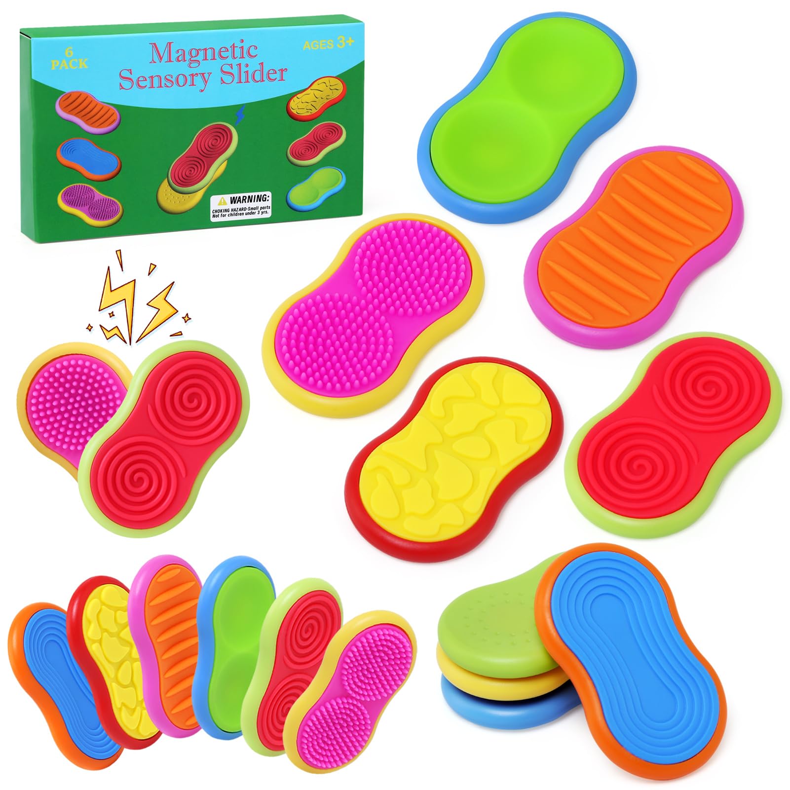 LEADSTAR Sensory Toys, 6 Pack Magnetic Fidget Sliders for Kids & Adults, Autism Toy for Anxiety Stress Relief,Quiet Fidget Toys for Focus - Portable Travel Fidgets,Idea Gift for Girls Boys