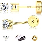 Moissanite Earrings for Men Women:Hypoallergenic Flat Back Earrings 925 Sterling Silver Stud Earring Small D Color VVS1 Moissanite 14K White Gold Plated Helix Cartilage Earring Studs Gift Jewelry