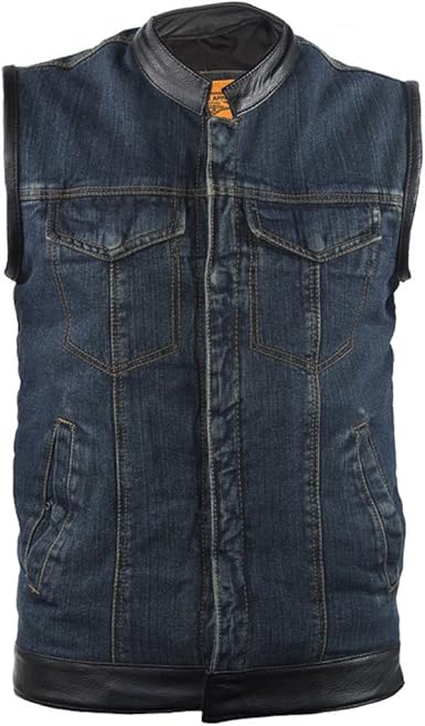 blue denim biker vest