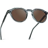 WMP Eyewear - Men's Modern Geometric P-3 Round Retro Polarized Sunglasses, Lightweight Acetate Frame, Premium UV Protection
