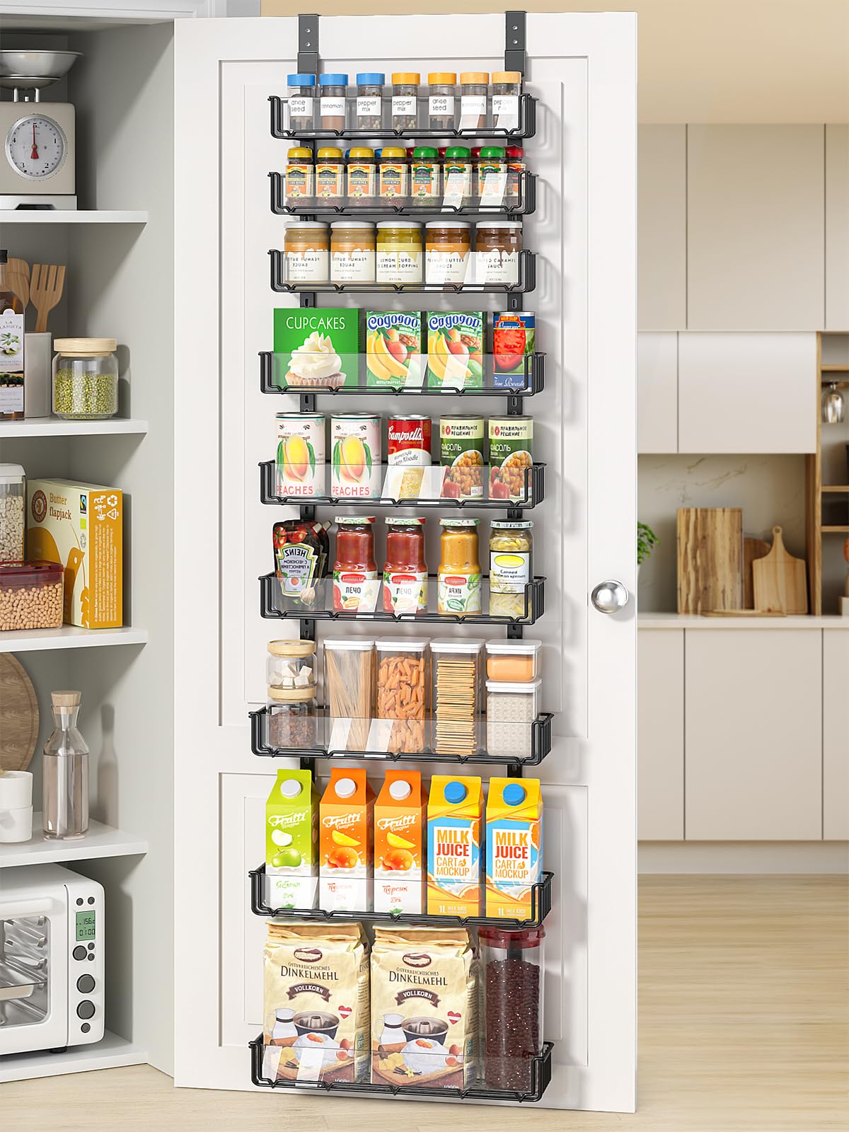Photo 1 of Delamu 9-Tier Over the Door Pantry Organizer with Acrylic Panel, Pantry Organization and Storage, Black Hanging Basket Wall Spice Rack Seasoning Shelves, Home Kitchen Bedroom Bathroom House Essentials