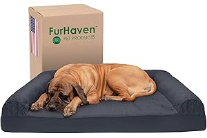 Furhaven Cooling Gel Dog Bed for Large Dogs w/ Removable Bolsters & Washable Cover, For Dogs Up to 125 lbs - Quilted Sofa - Iron Gray, Jumbo Plus/XXL