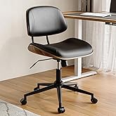 BERYTH Armless Office Chair with Wheels, PU Leather Adjustable Height Desk Chair - 360° Swivel Ergonomic Computer Chair for Small Space, Modern Walnut Style, Home & Meeting Room, Black