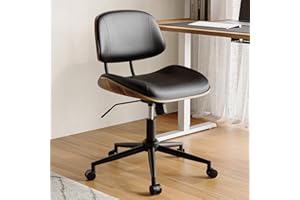 Armless Office Chair with Wheels, PU Leather Adjustable Height Desk Chair - 360° Swivel Ergonomic Computer Chair for Small Sp