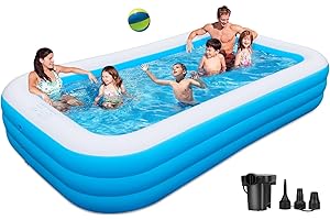 BEFAMALI Large Inflatable Pool with Pump - 130'' x 72'' x 22'' Family Blow Up Pool for Adults, Thickened Swimming Pool Above Ground Pool for Backyard(Pale Blue)
