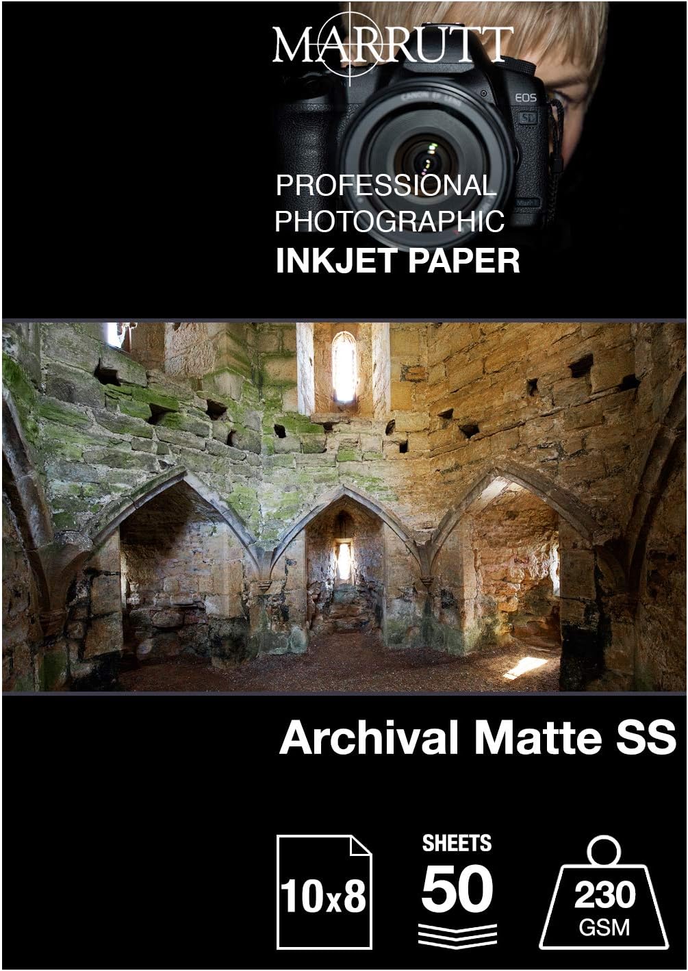 Marrutt 230gsm Archival Matt Single Sided Inkjet Photo Paper: 10” x 8” - 50 Sheets, White, 10" x 8"