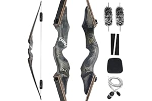 60 Inch Left Hand Black Hunter Longbow 20-60lbs Long Bows Archery Takedown Wooden Long Bow with Bow Silencer Kit for Adults H