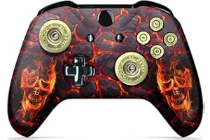 DreamController Burning Skull Custom X-box Controller Wireless compatible with X-box One/X-box Series X/S Proudly Customized in USA with Permanent HYDRO-DIP Printing (NOT JUST A SKIN)