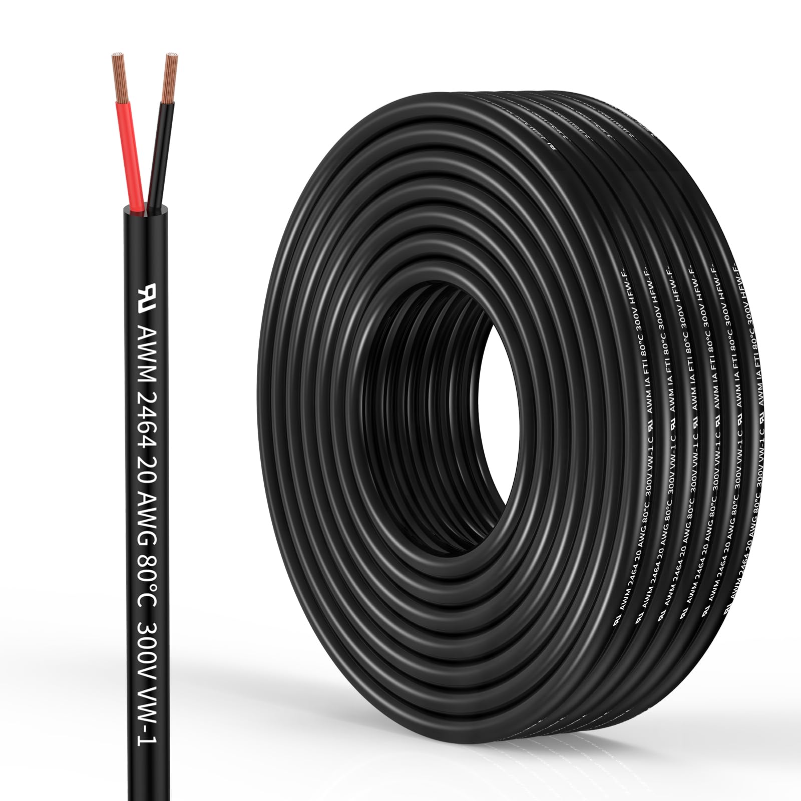 Photo 1 of 20 Gauge 2 Conductor Electrical Wire 20AWG Electrical Wire Stranded PVC Cord Oxygen-free copper Cable 32.8FT/10M Flexible Low Voltage LED Cable for LED Strips Lamps Lighting Automotive(20/2AWG-32.8FT)