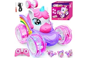 Motivekit Unicorn Remote Control Car Toys for Girl - 360° Rotating Pink RC Stunt Cars 4WD Remote Cars for Kids, 2.4GHz Toy Car with LED Lights, Christmas Birthday Gift for 3 4 5 6 7 8 9 Year Old Girl