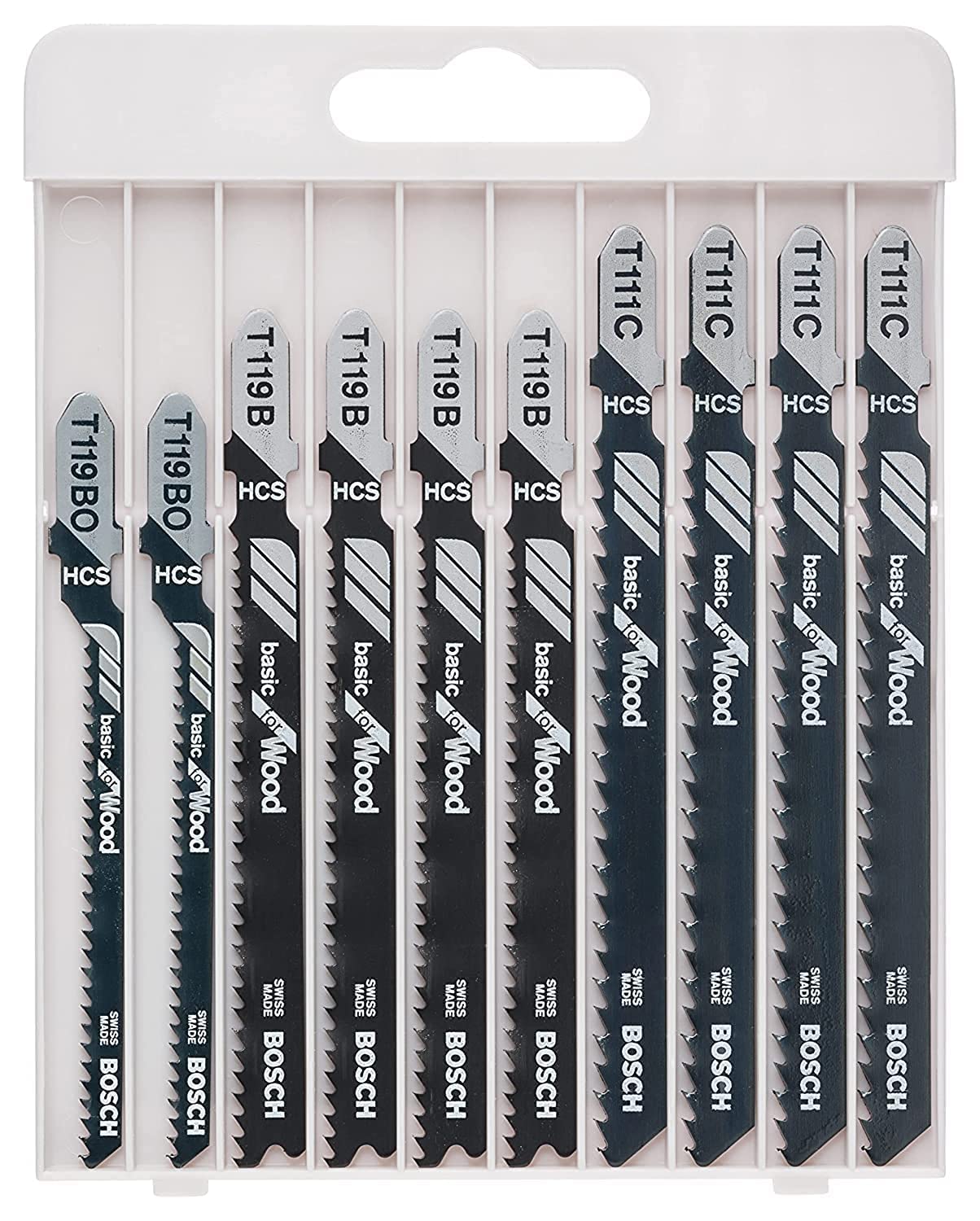 Bosch Professional 2607010629 10-Piece Basic for Wood Jigsaw Blade Set (for Wood, Accessories for Jigsaws), 45cm x 40cm x 25cm