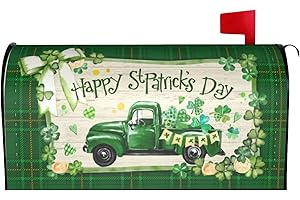 MIAOQUHE St Patrick's Day Mailbox Covers Green Truck Mailbox Covers Magnetic Standard Size 21x18 Inch Green Clover Letter Box Cover Wrap Decoration for Outside