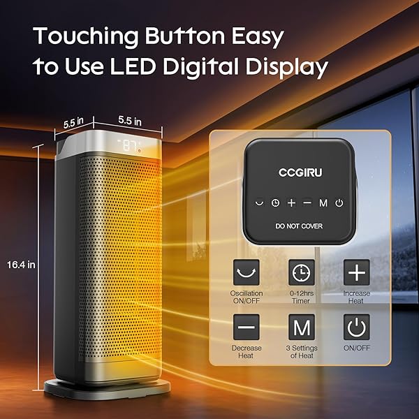 SPACE HEATERS FOR INDOOR USE, CCGIRU 1500W ELECTRIC FAST AND SAFETY HEATERS WITH 70°OSCILLATING, REMOTE,PTC CERAMIC HEATER FOR OFFICE BEDROOM