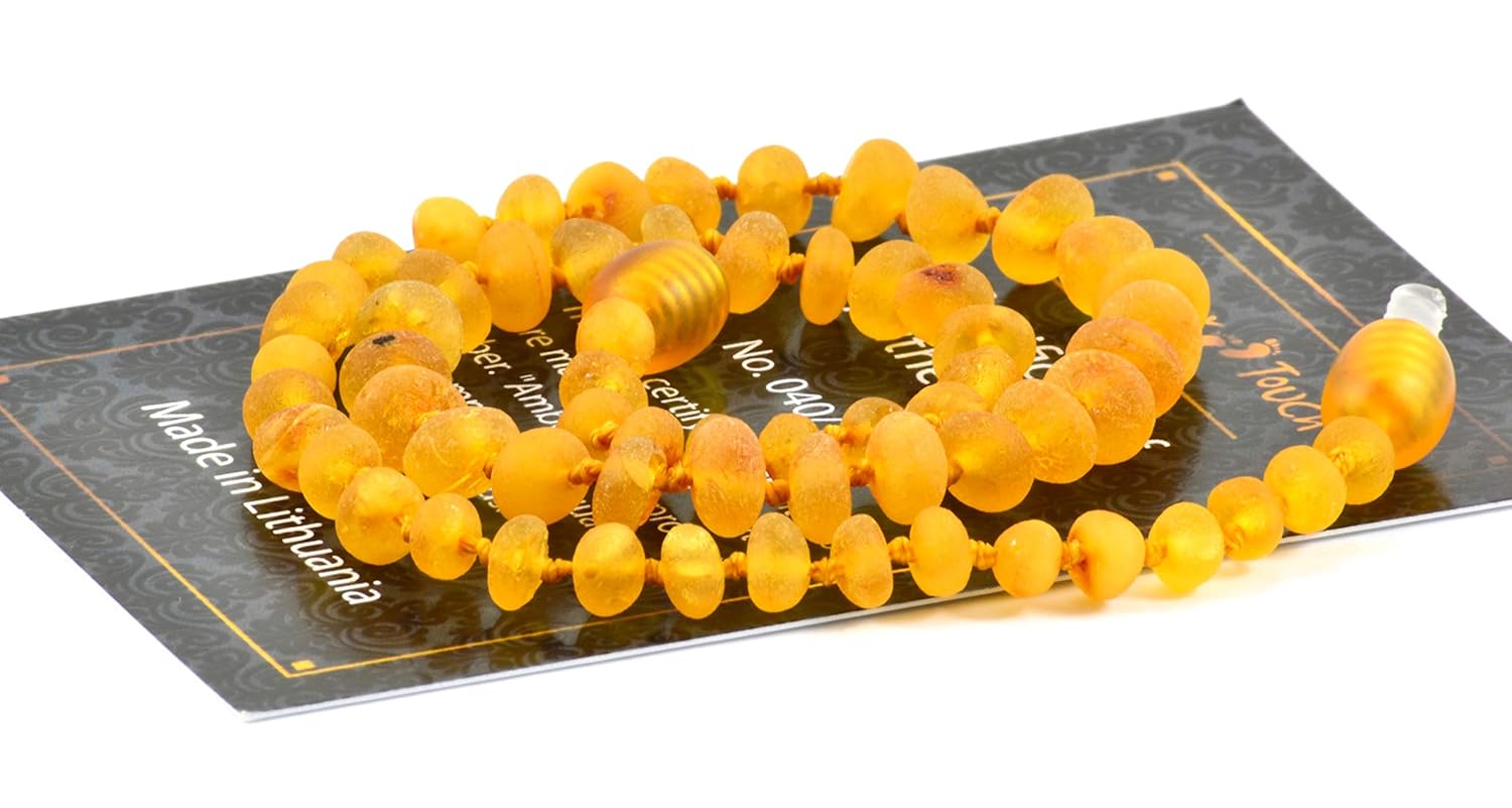 RAW Baltic Amber Necklace (Unisex) 13 inch. Unpolished Natural Amber from Baltic Region (Honey) : Baby