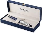 Waterman Expert Fountain Pen Blue Lacquer Chiselled Cap Stainless Nib Gift Box