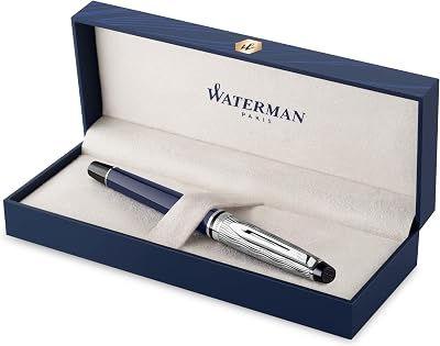 Waterman Expert Fountain Pen Blue Lacquer Chiselled Cap Stainless Nib Gift Box