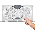 Nexair 9" Twin Window fan with Remote Control, 3 Speed Bedroom window fan reversible Airflow Exhaust And Intake Quiet Operation, Fan Window Easy to install Seals with Built-In panels extending 24"-37"