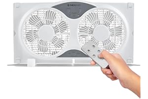 Nexair 9" Twin Window fan with Remote Control, 3 Speed Bedroom window fan reversible Airflow Exhaust And Intake Quiet Operation, Fan Window Easy to install Seals with Built-In panels extending 24"-37"