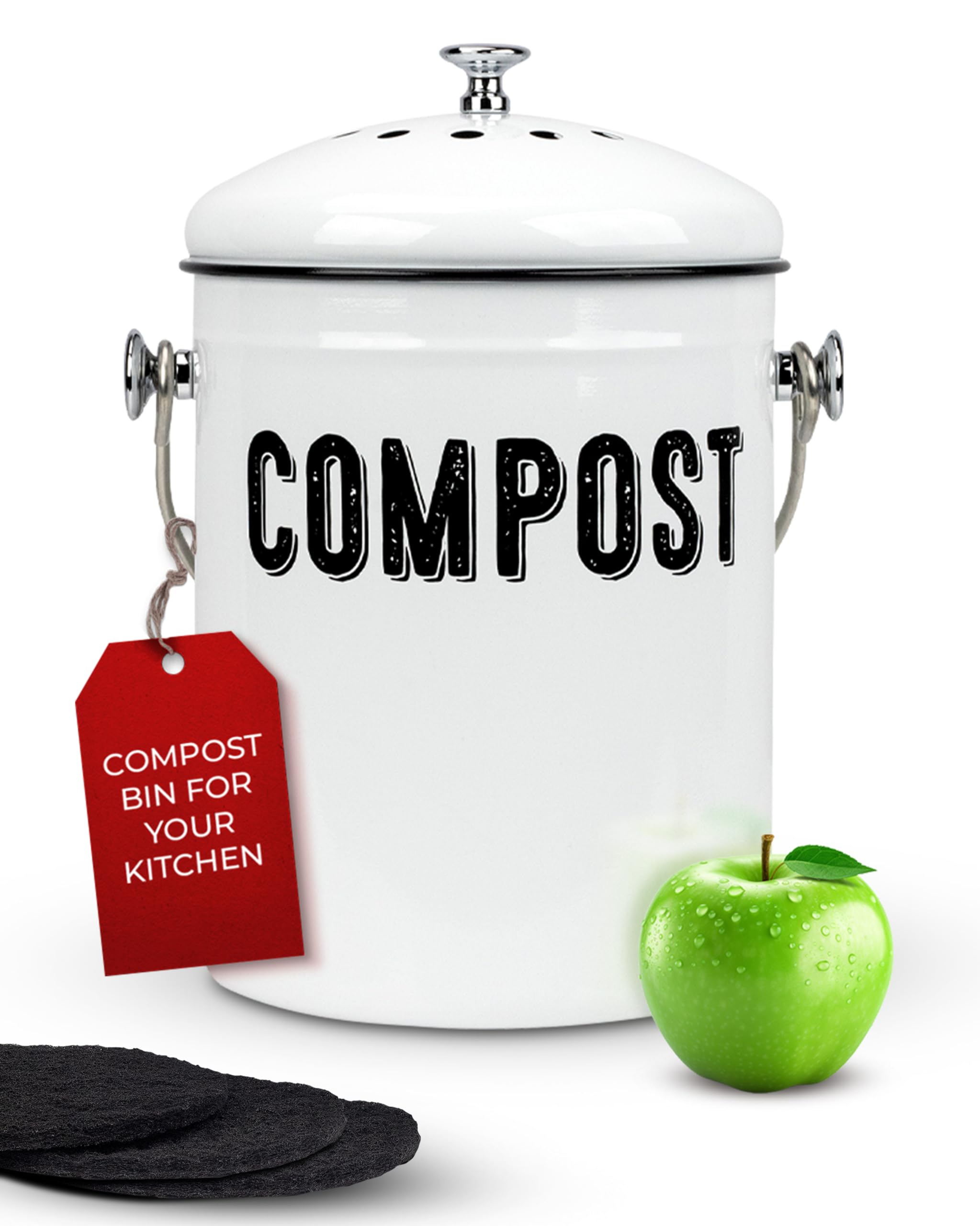Photo 1 of ***MISSING LID*** Granrosi Countertop Compost Bin Kitchen - 1.3 Gal Indoor Compost Bucket with Lid for Kitchen, Farmhouse Rust Proof & Odorless Composter Bin for Countertop, 3 Charcoal Filters