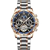 GLENAW Automatic Watches for Men, Men's Mechanical Watch Multifunction 24 Hour Date Day Rotating Flywheel Waterproof Watches for Men