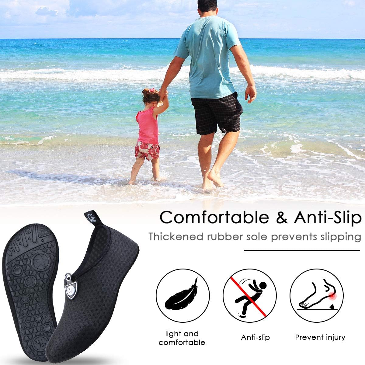  | EOMTAM Water Shoes for Women and Men, Water Socks for Women Barefoot Quick-Dry Aqua Yoga Socks, Slip-on for Outdoor Beach Swim Sports Yoga Snorkeling | Water Shoes