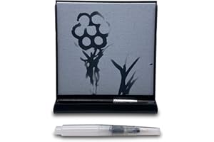 eSaturn Mini Buddha Water Drawing Board with Bamboo Brush and Pen- Repeatable Zen Magic Painting Paint -Mini Relaxation Meditation Sketch Pad, Black White (10004)
