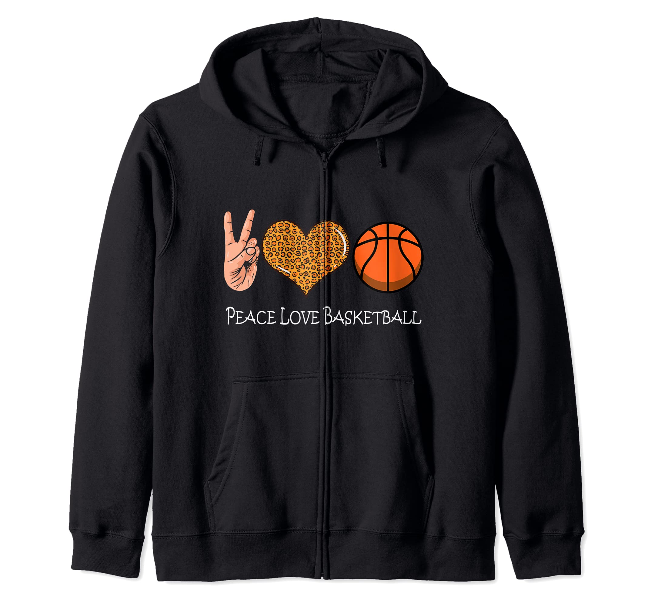 Peace Love Basketball - Cute Basketball Peace Love Zip Hoodie