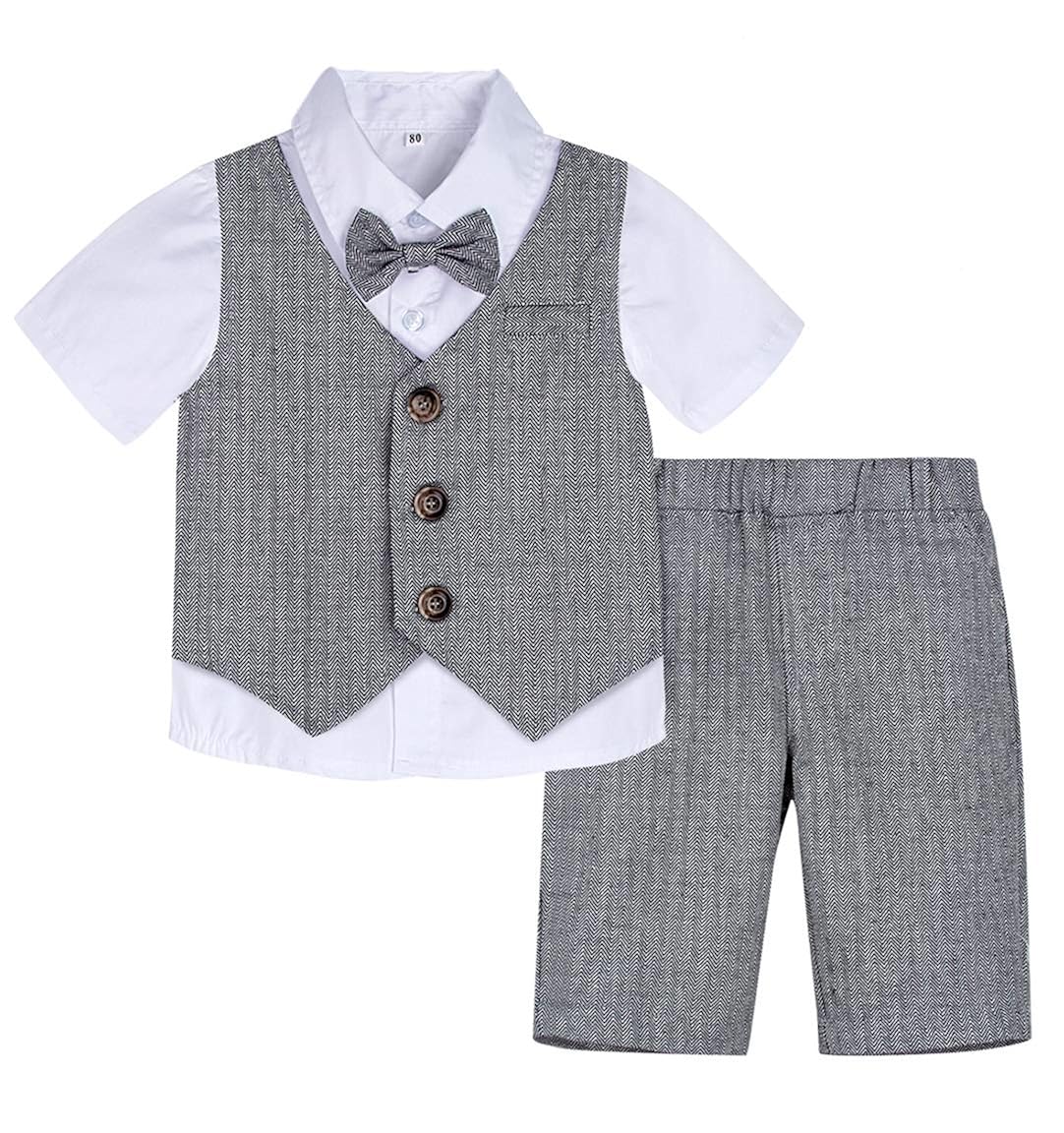 Baby Gentleman Overall Mit Hemd & Fliege - Weißer Strampler 3-18 Monate