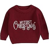 Toddler Baby Girl Boy Christmas Outfit Embroidery Crewneck Sweater Long Sleeve Knit Pullover Top Winter Clothes