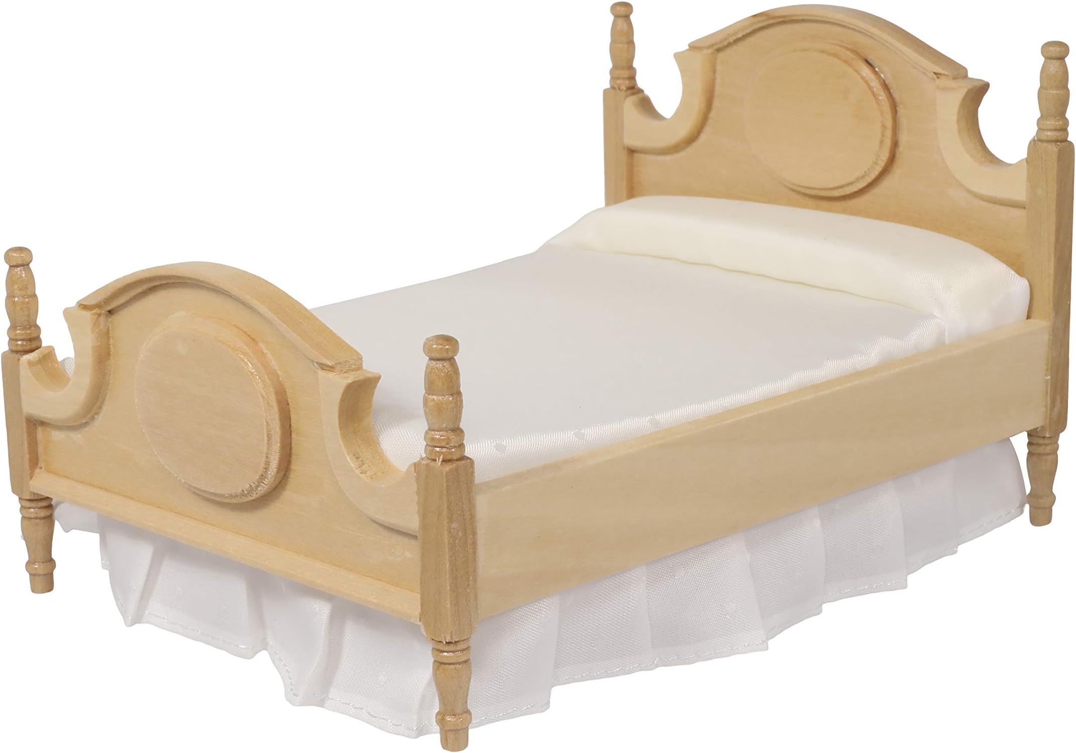 Inusitus Dolls House Queen Bed | Vintage Wooden Design | Bedroom Miniatures | Dolls House Accessories | 1โ Scale (Light Brown)