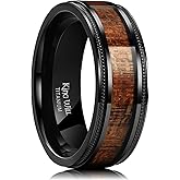 King Will Titanium Wedding Band for Men 7-8mm Black/Silver/Gold Titanium Men Ring with Koa/Maple Wood Inlay, Wooden Wedding Ring for Men Women Comfort Fit Size 6-14