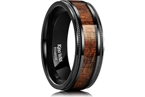 King Will Titanium Wedding Band for Men 7-8mm Black/Silver/Gold Titanium Men Ring with Koa/Maple Wood Inlay, Wooden Wedding Ring for Men Women Comfort Fit Size 6-14