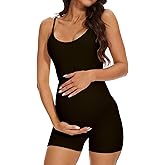 BDITANLE Maternity Workout Romper Pregnancy Yoga Ribbed One Piece Seamless Spaghetti Strap Jumpsuit
