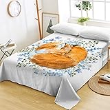 Sleepwish Watercolor Sleeping Fox Flat Sheet Red