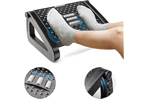BYMECOST Foot Rest for Under Desk at Work, Adjustable Height Foot Rest,Ergonomic Foot Stool with Roller Massage for Pressure Relief, Portable Footstool Comfortable Leg Rest Under Desk for Office & Home (BLACK)