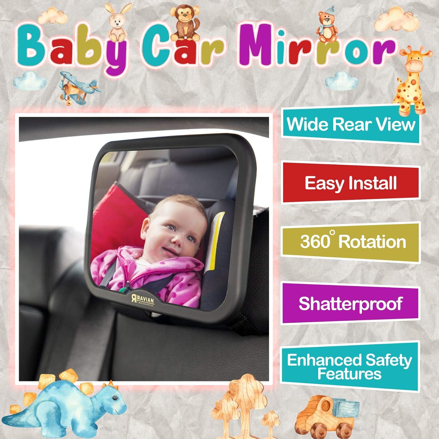 Baby Car Mirror for Back Seat Safest Newborn Essentials with Rear View, Shatterproof - Image 4