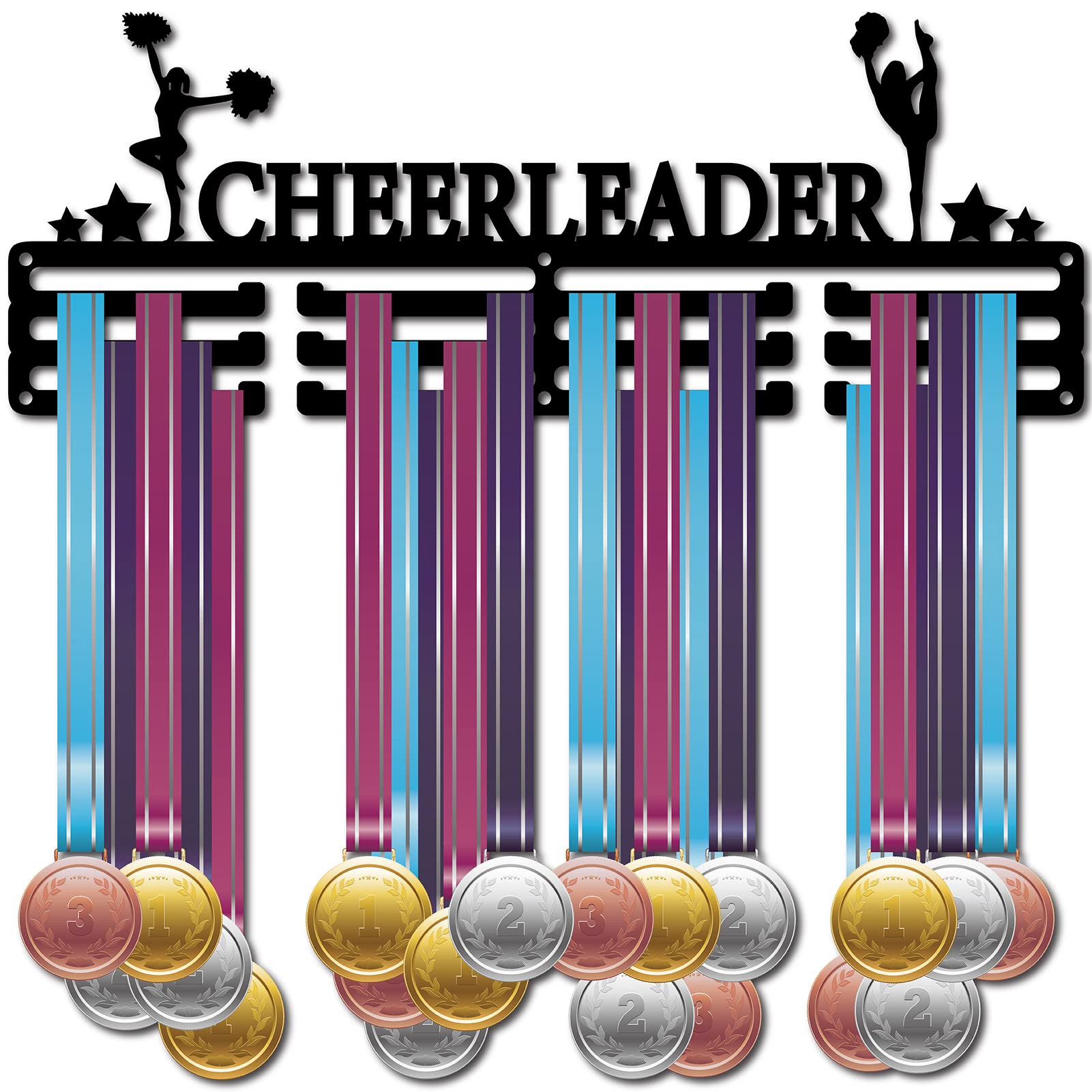 CREATCABIN Medal Holder Cheerleader Display Hanger Over 60 Medals Rack Sports Awards Metal Lanyard Holder Rack Sturdy Wall Mounted for Athletes Champions Players Gymnastics Black 15.7 x 5.9inch