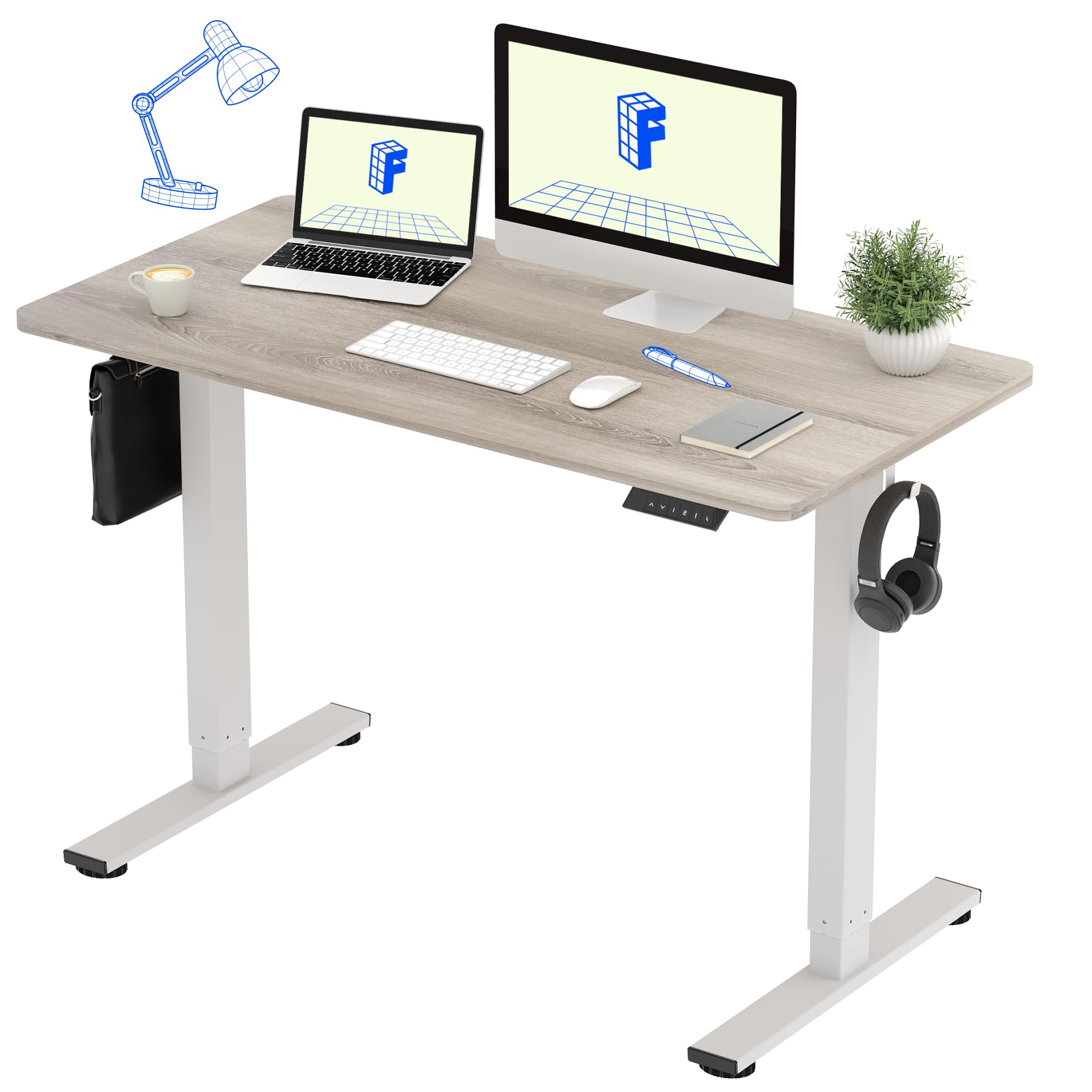 FLEXISPOT 電動式スタンディングデスク(幅120×奥行60,メモリー機能付き) 昇降デスク 高さ調節デスク パソコンデスク 人間工学 ゲーミングデスク EF1 セット (足（白）＋天板（white wood）, 120*60)商品画像