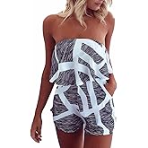 Sexyshine Women's Strapless Off Shoulder Flower Ruffled Beachwear Short Tube Rompers Jumpsuits