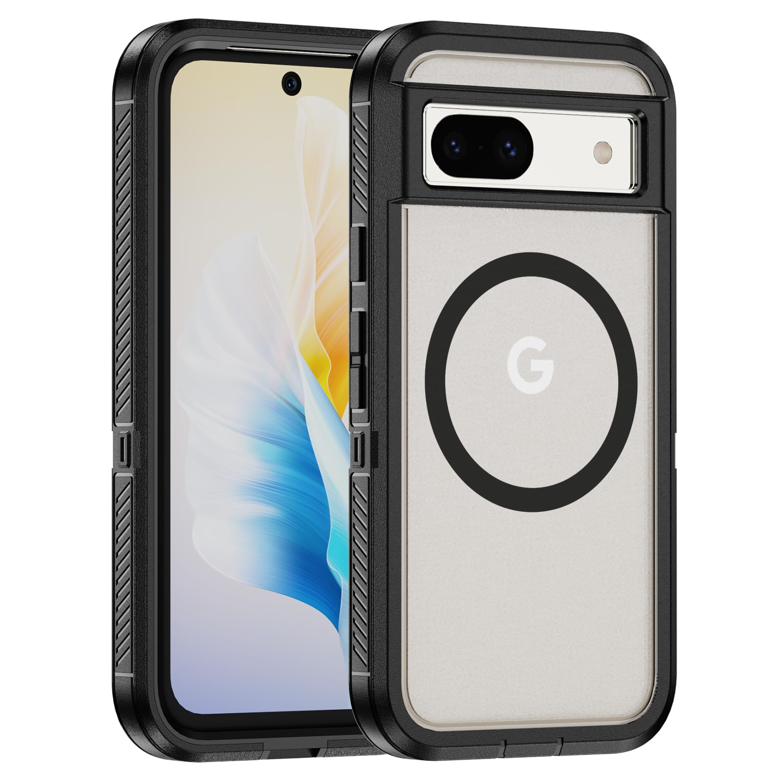 Sawiqpd for Google Pixel 8A 5G Case, Magnetic Phone Case Compatible with MagSafe Shockproof Military Grade Protection Cover Back Anti-Yellow Slim Cover for Google Pixel 8A, Black & Clear