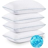 VVZ Cooling Bed Pillows Queen Size Set of 4, Shredded Memory Foam Pillows Cool Cold Pillow for Side Back Stomach Sleepers